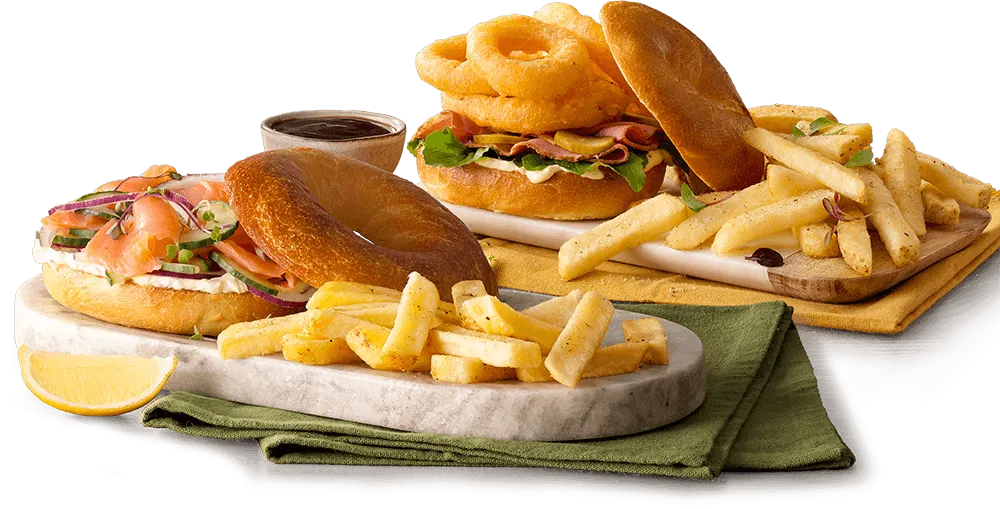 Fresh bagels with chips on the side