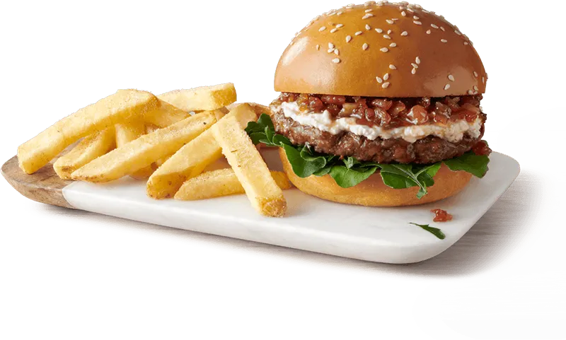 SBacon and jam burger with crispy fries