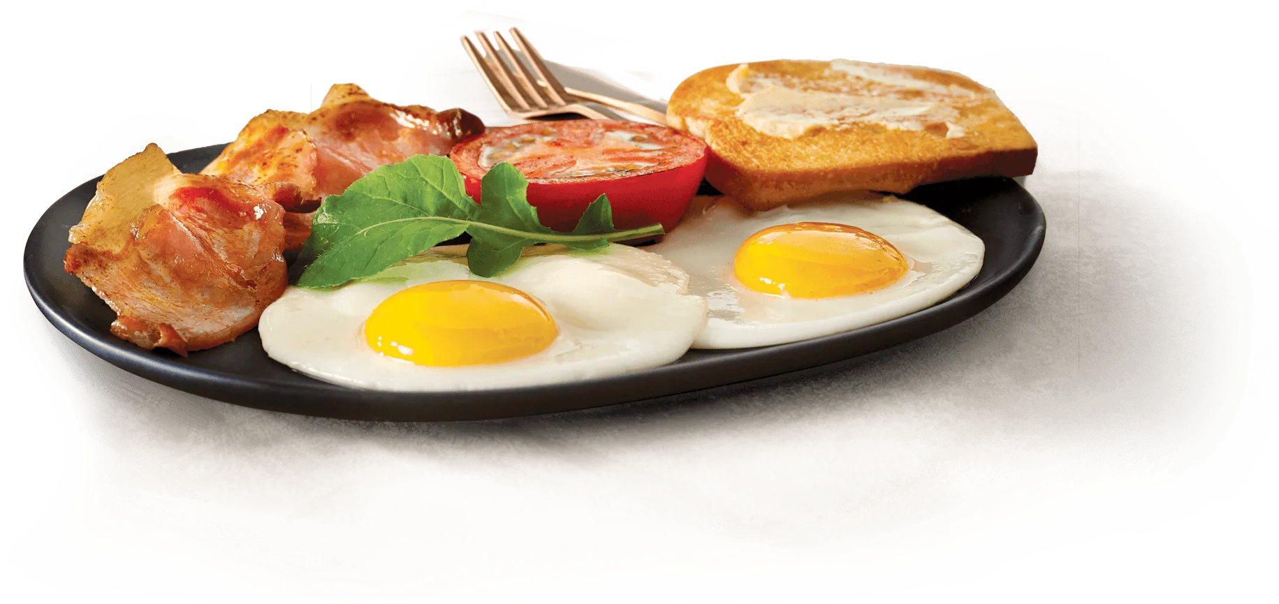 On the go breakfast with bacon and eggs and fried tomato