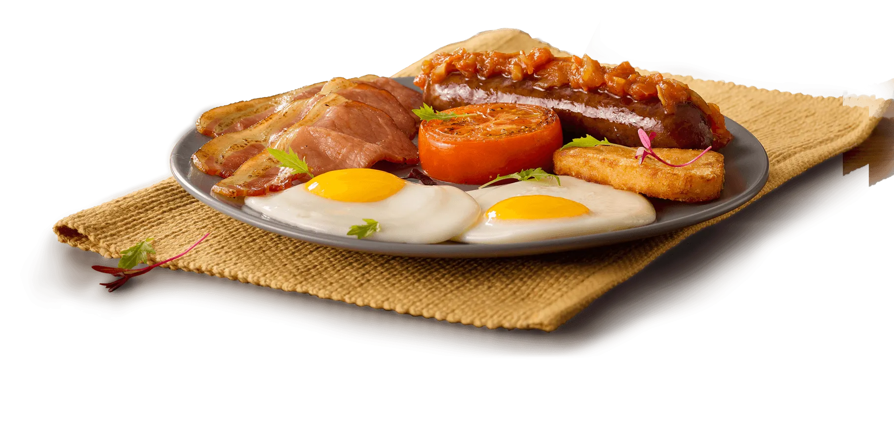 On the go breakfast with bacon and eggs and fried tomato