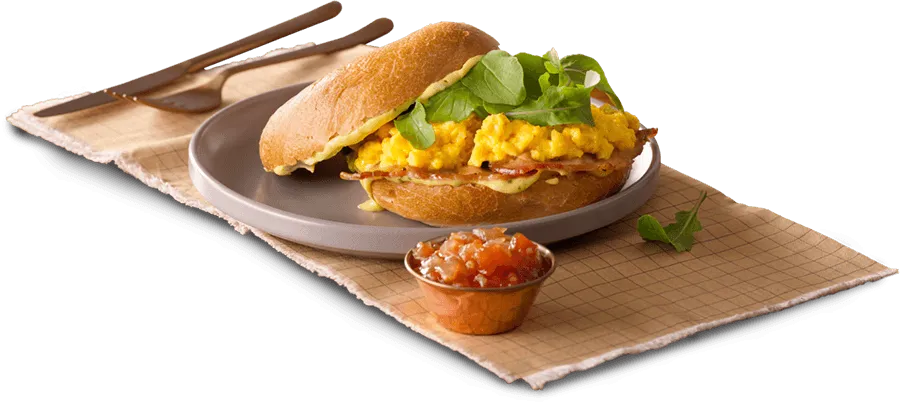 Breakfast bagel with scrambled eggs