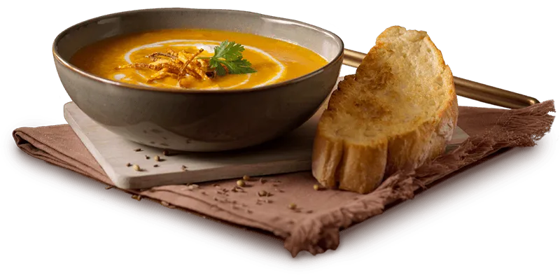 Morrocan butternut soup with slice of bread