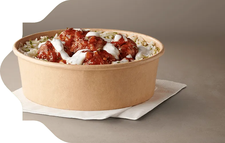 Swedish Meatball Bowl meal on a white napkin