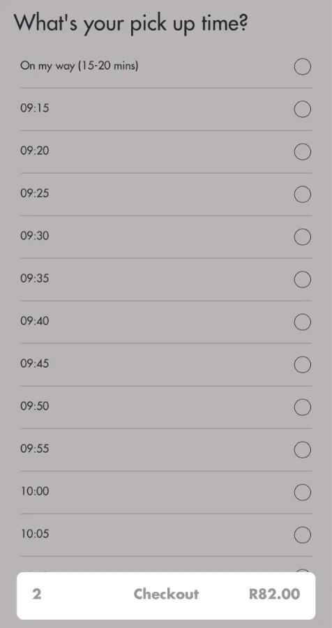 Screenshot of App - Pick Up Time