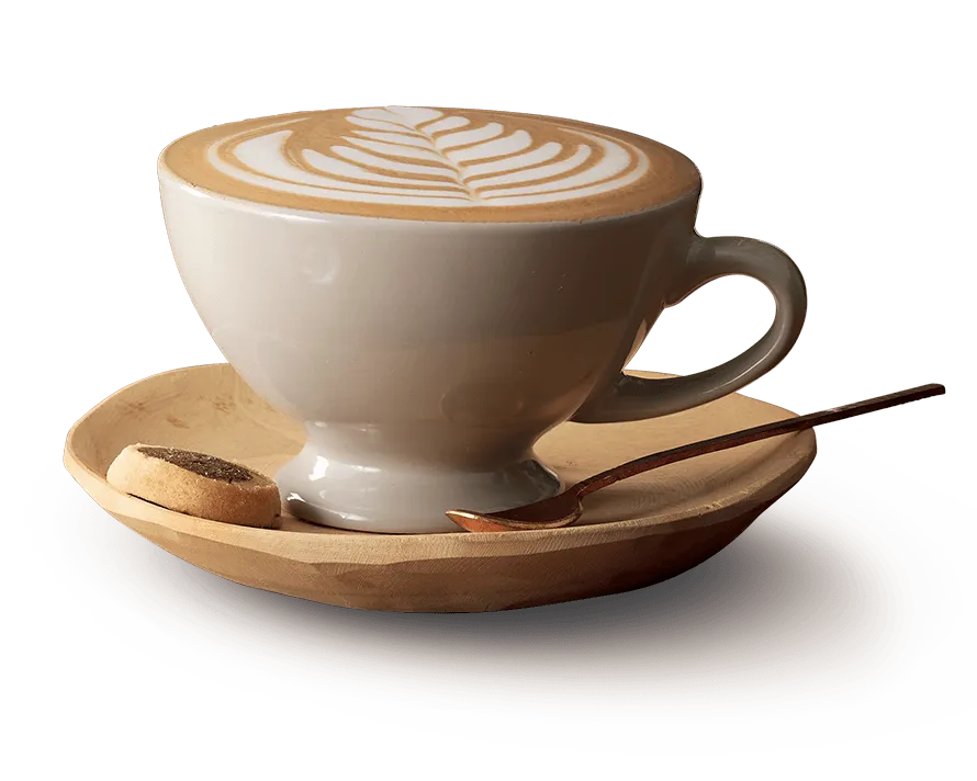 A cup of cappuccino on a side plate