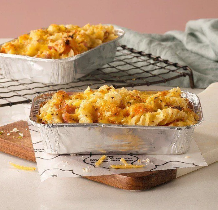 A cheesy pasta bake with a golden crust