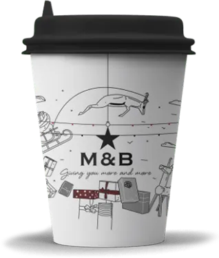 M&B white festive coffee takeaway cup