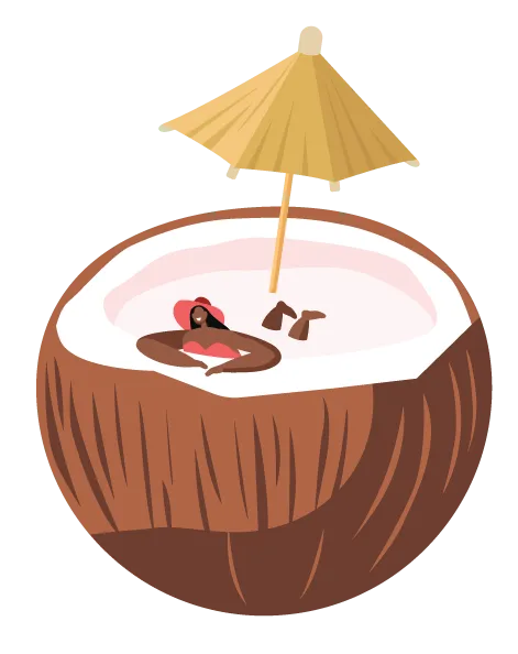 Lady swimming in coconut with umbrella illustration
